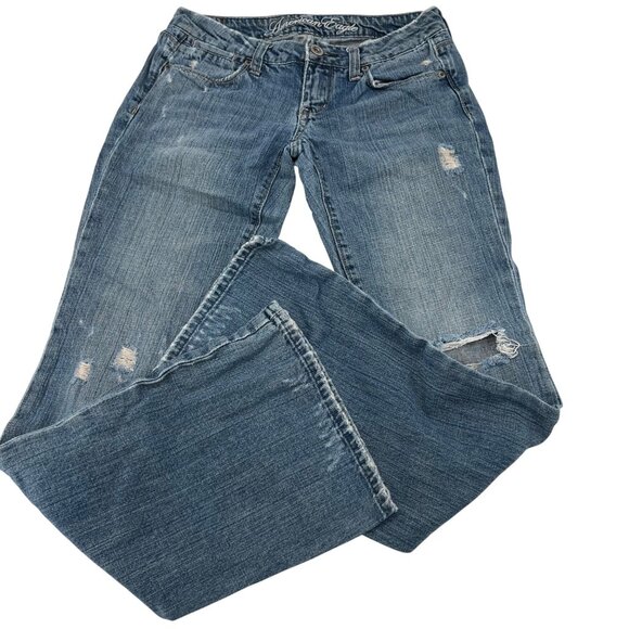 American Eagle Denim - American Eagle Real Flare Distressed Light Wash Jeans Womens 0 Regular 100% Cott